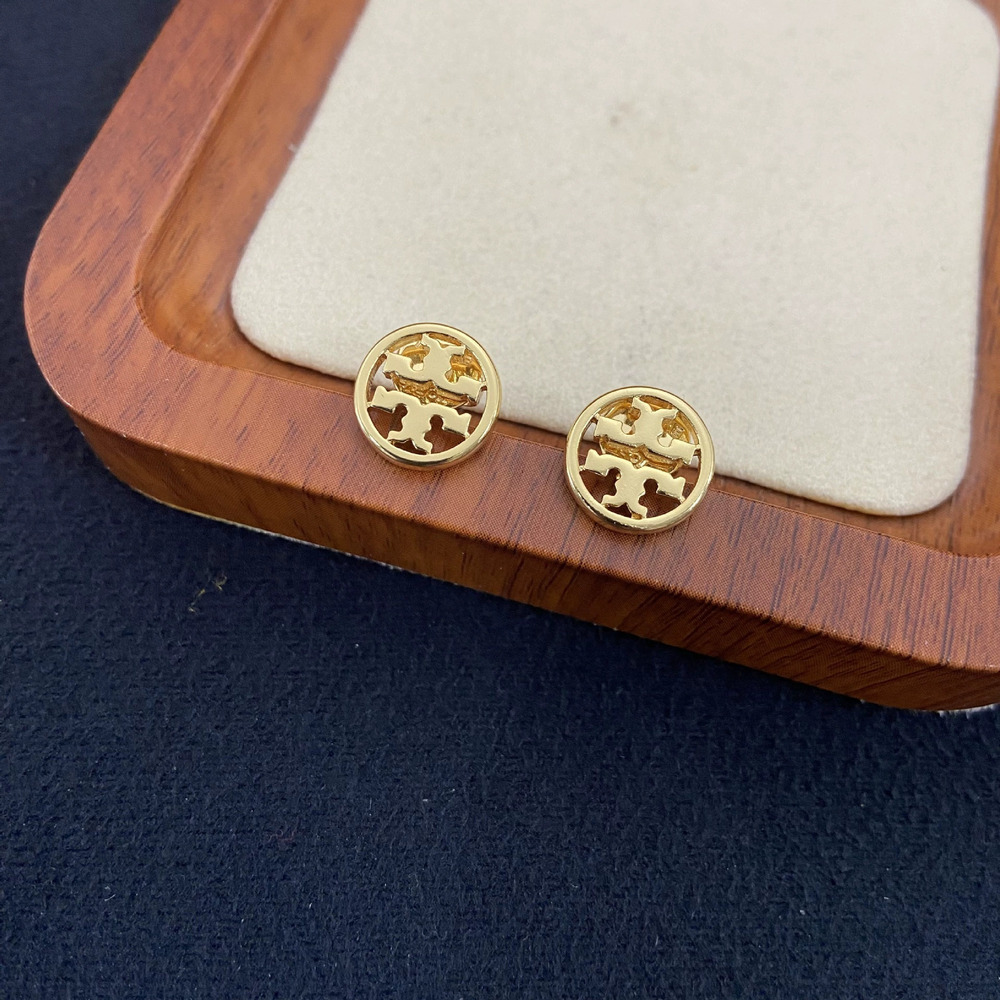 Tory Burch Hollow Metal Letter Round Stud Earrings